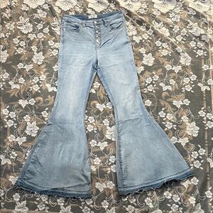 We The Free Free People Light Blue Flare Jeans Button Fly